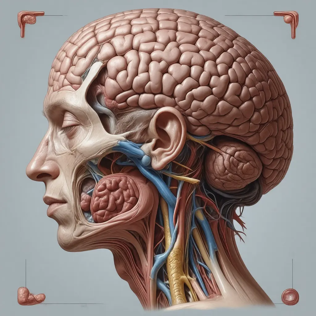 Anatomical cross-section illustrating organs affected by Headache