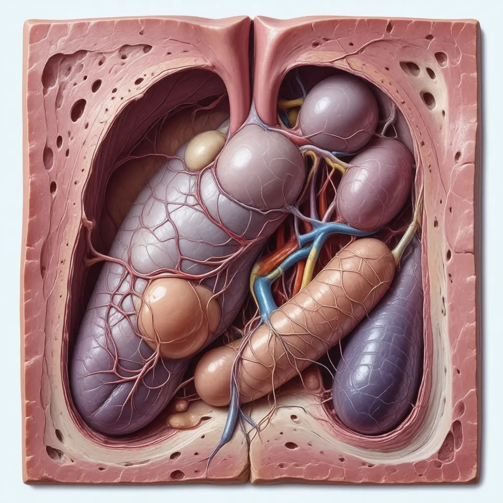 Anatomical cross-section illustrating organs affected by Hives and Flushing