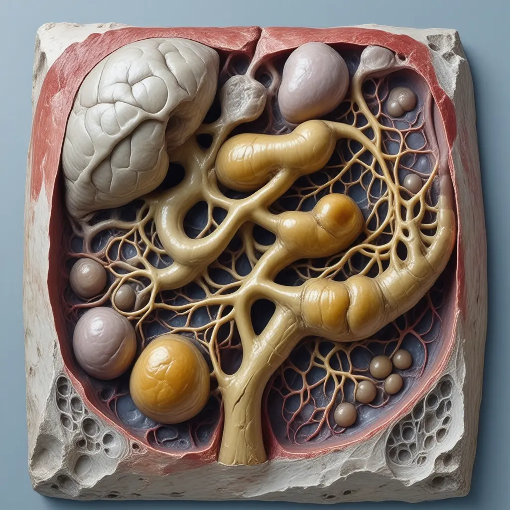 Anatomical cross-section illustrating organs affected by Jaundice