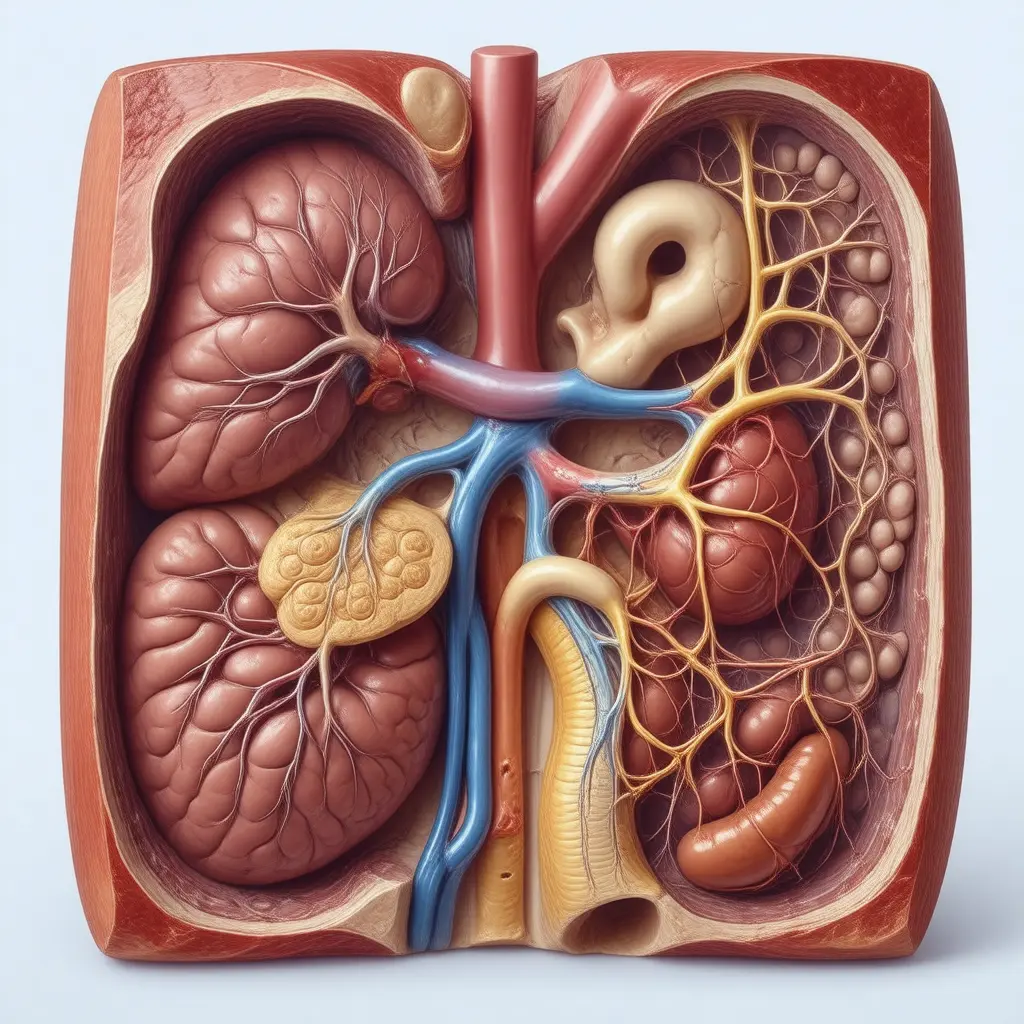 Anatomical cross-section illustrating organs affected by Nausea and Vomiting