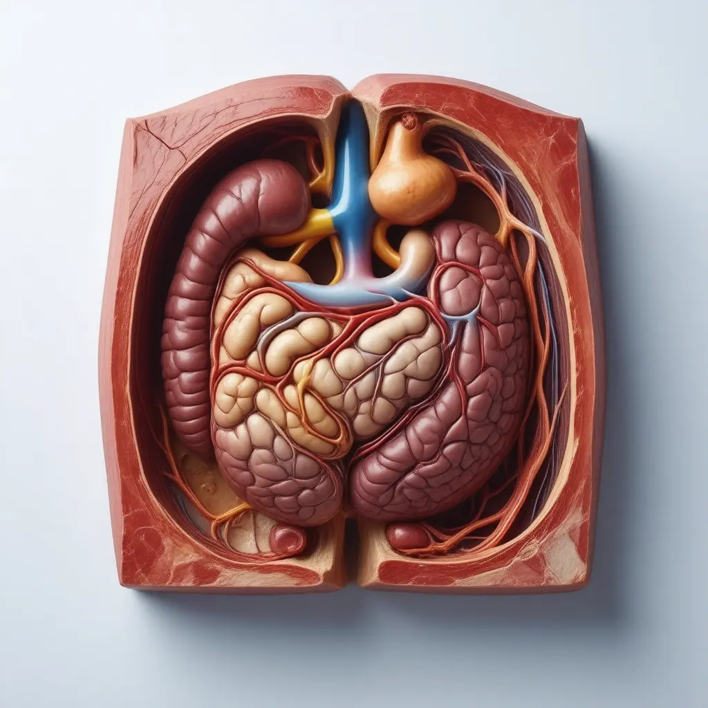 Anatomical cross-section illustrating organs affected by Symptoms