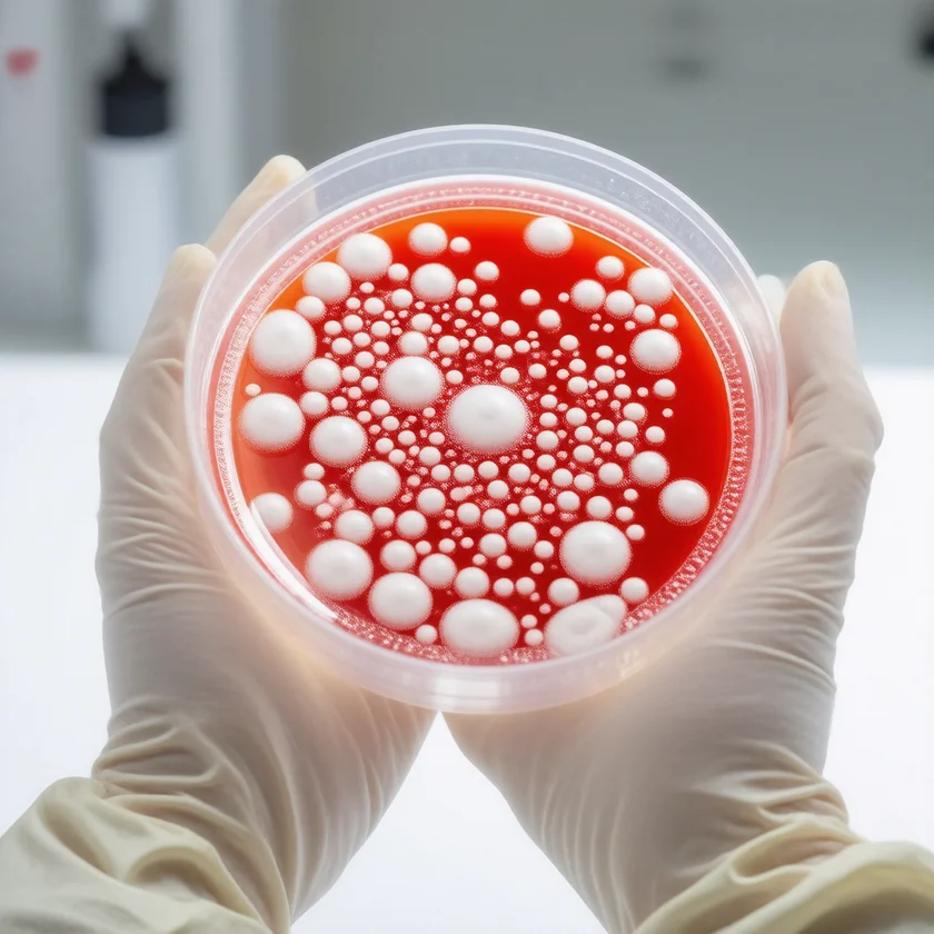 A bacterial culture plate in a testing laboratory
