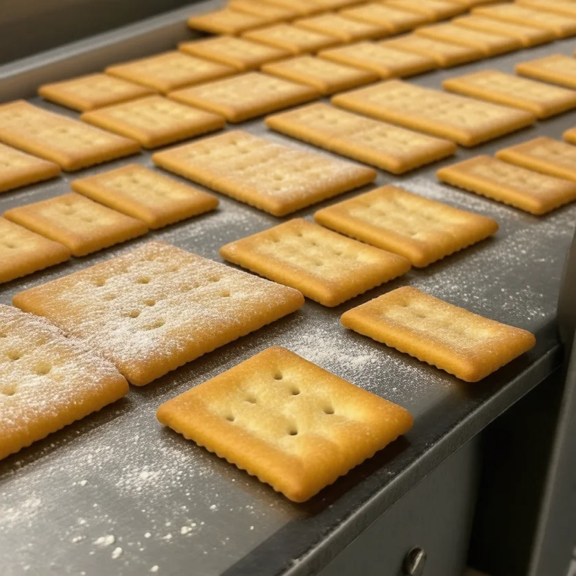 Crackers on a factory line