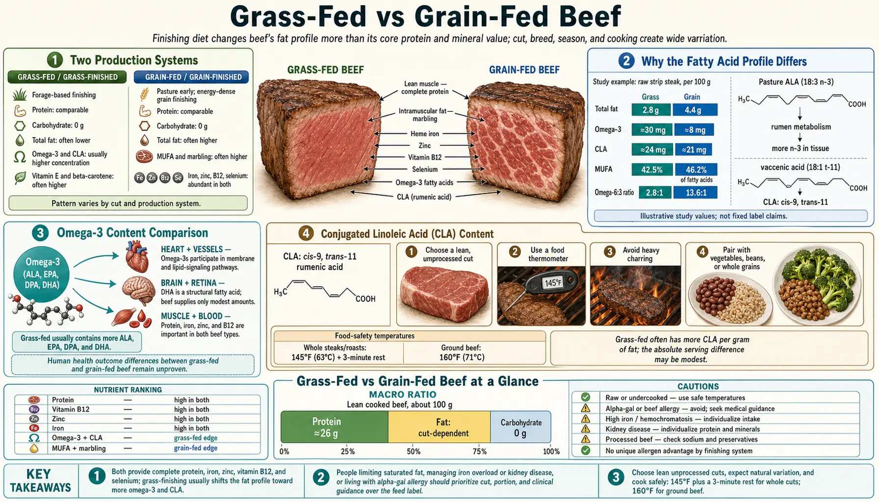 Grass Fed vs Grain Fed — scientific infographic poster