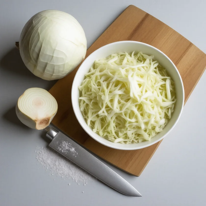 Shredded cabbage and salt, before fermenting