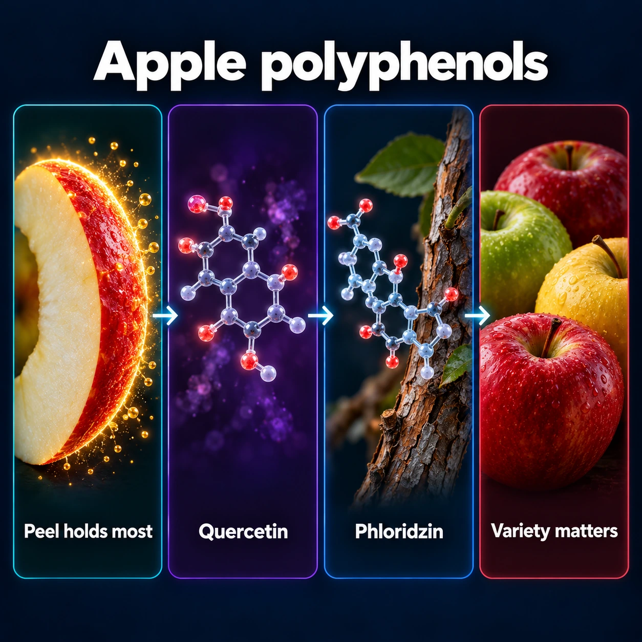 Infographic: apple peel, quercetin, phloridzin and variety
