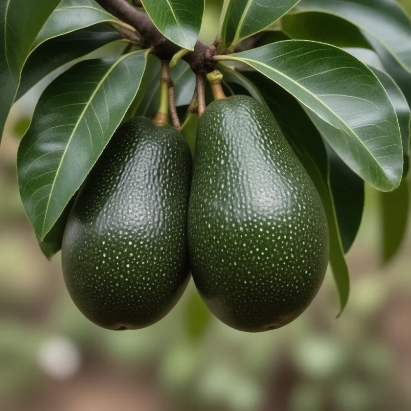 Avocados growing on the tree