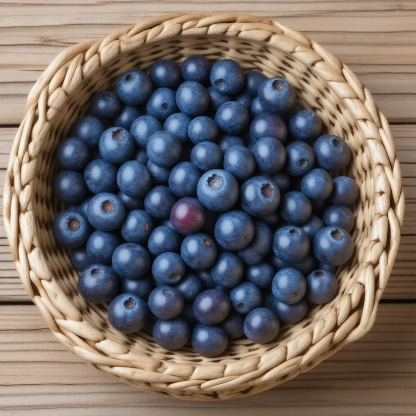 Dried wild blueberries in a birch-bark basket