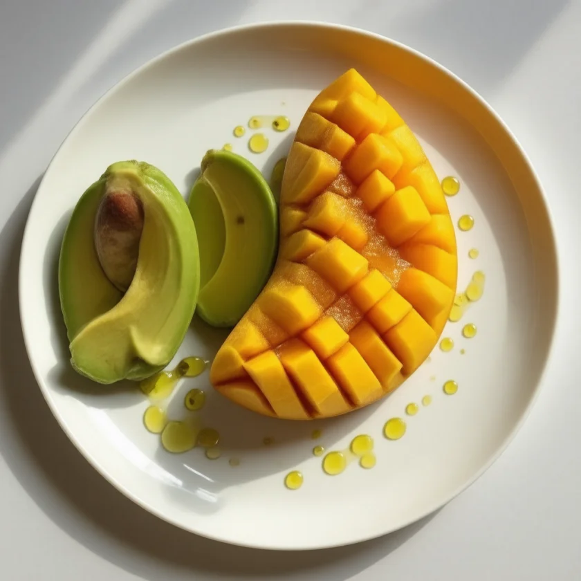 Mango with avocado; fat aids carotenoid absorption