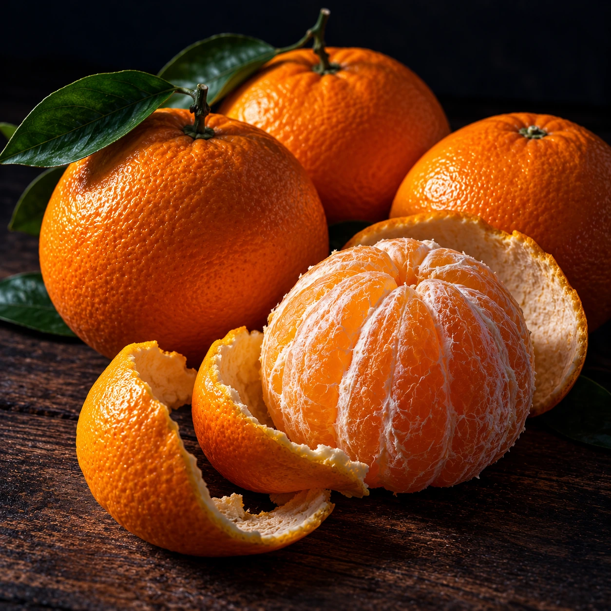 Whole and peeled oranges