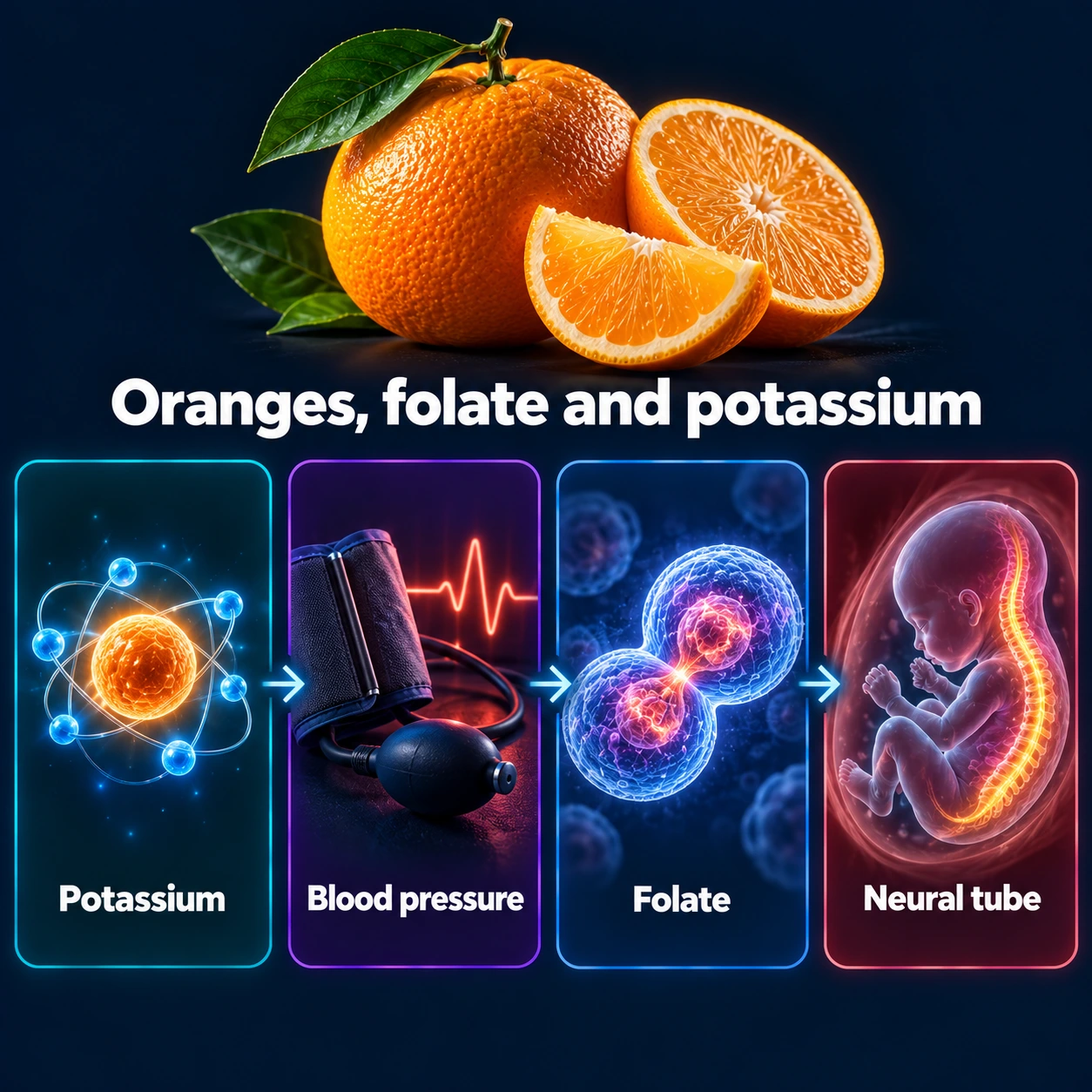 Infographic: potassium, blood pressure, folate and neural tube