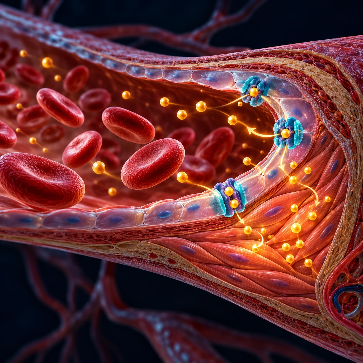 Illustration of an artery with potassium ions