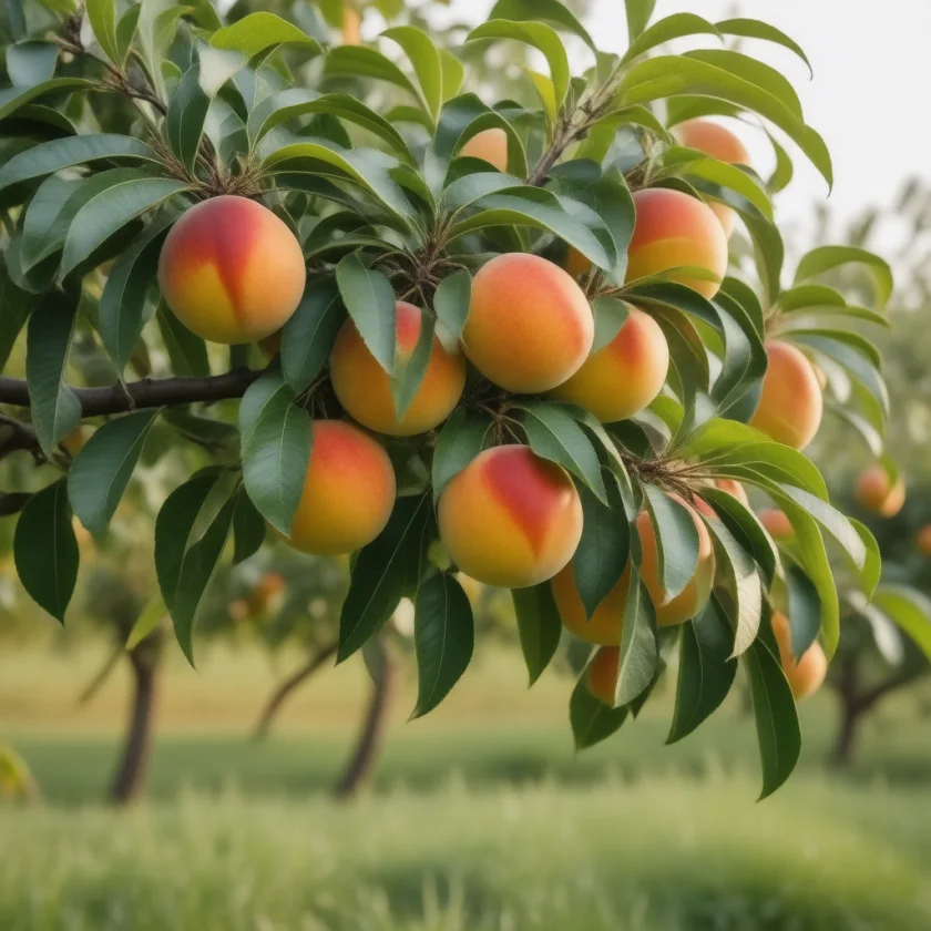 Ripe peaches on the tree