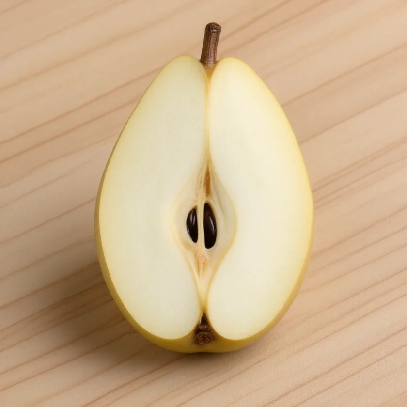 Sliced pear with its skin
