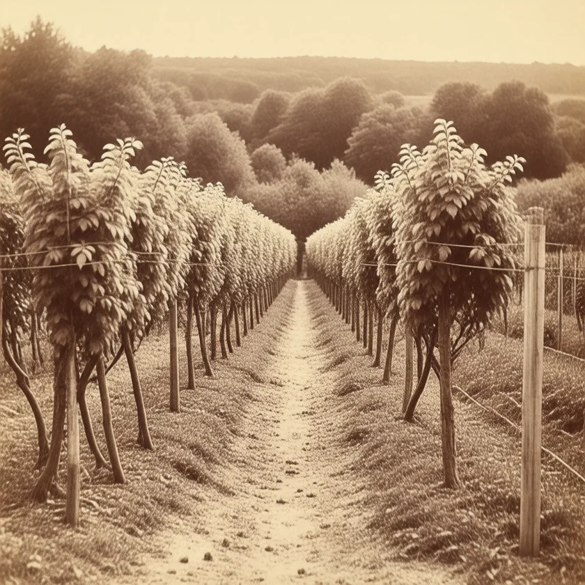 Raspberry canes in an old kitchen garden