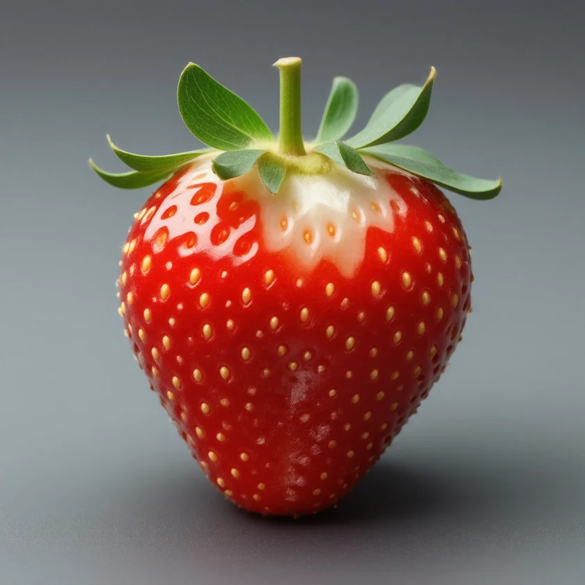 A halved strawberry, its red pigment richest near the skin