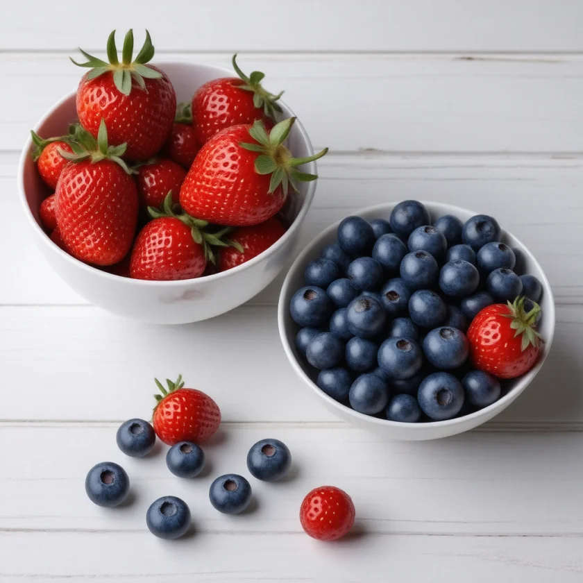 Strawberries and blueberries, coloured by different pigments