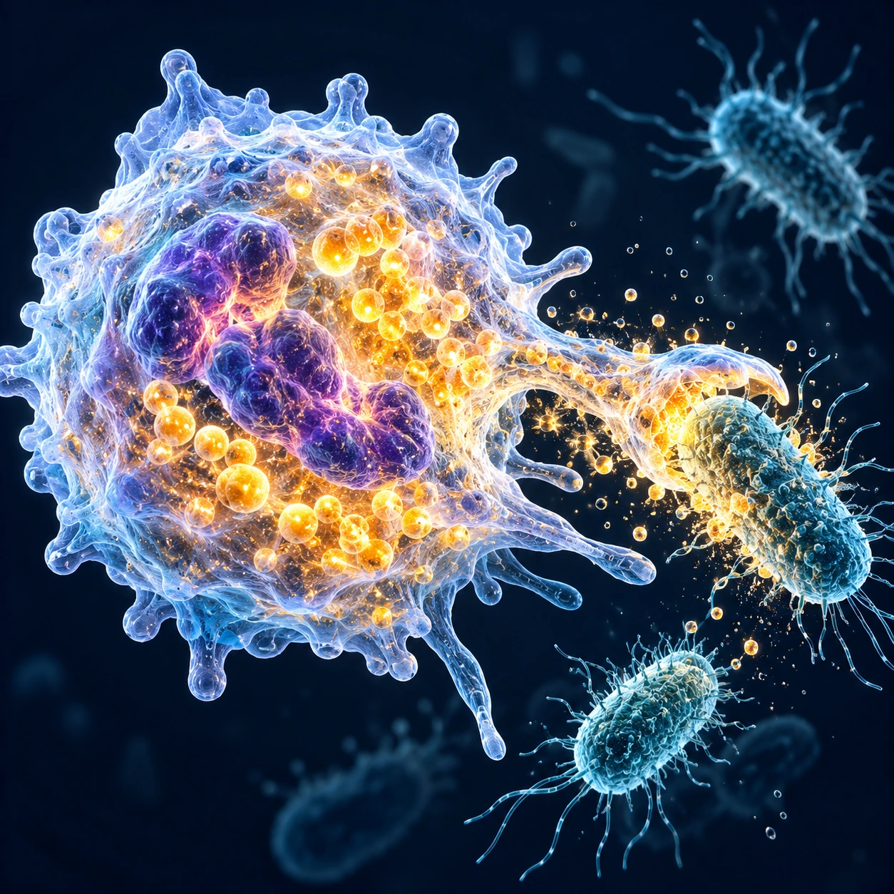Illustration of a white blood cell holding vitamin C
