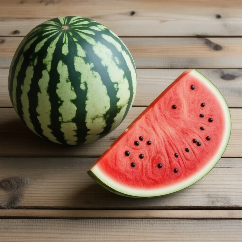 A whole and a halved watermelon