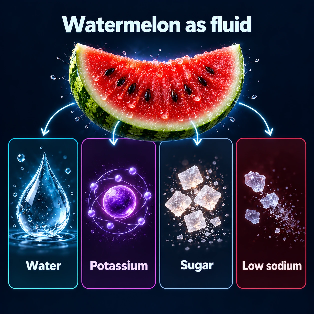 Infographic: water, potassium, sugar, low sodium