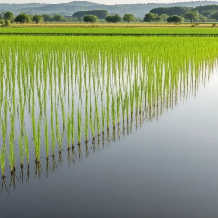 Rice growing in a flooded paddy