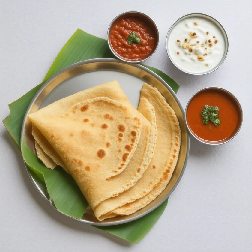 Dosa, made from fermented rice and lentil batter