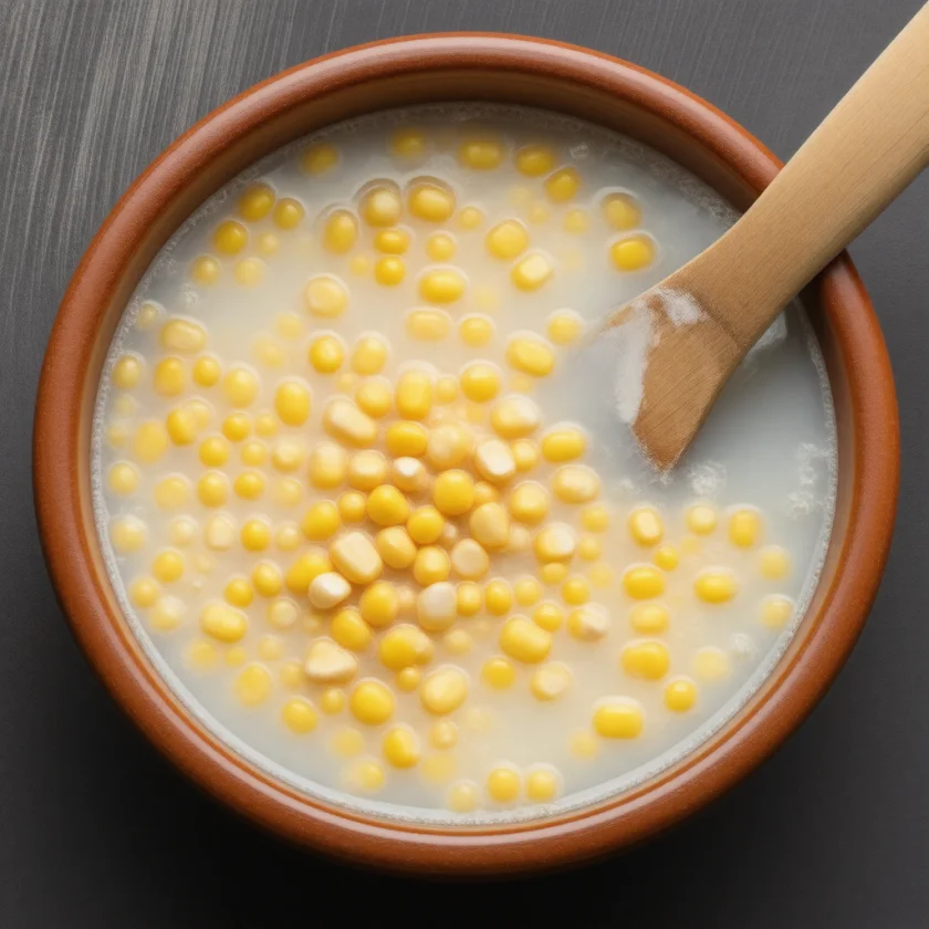 Corn soaking in limewater, the nixtamal method