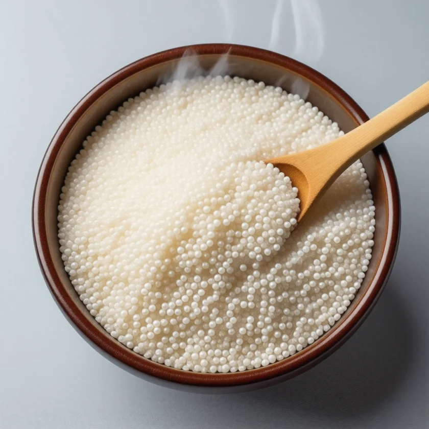 Cooked quinoa with its curled germ