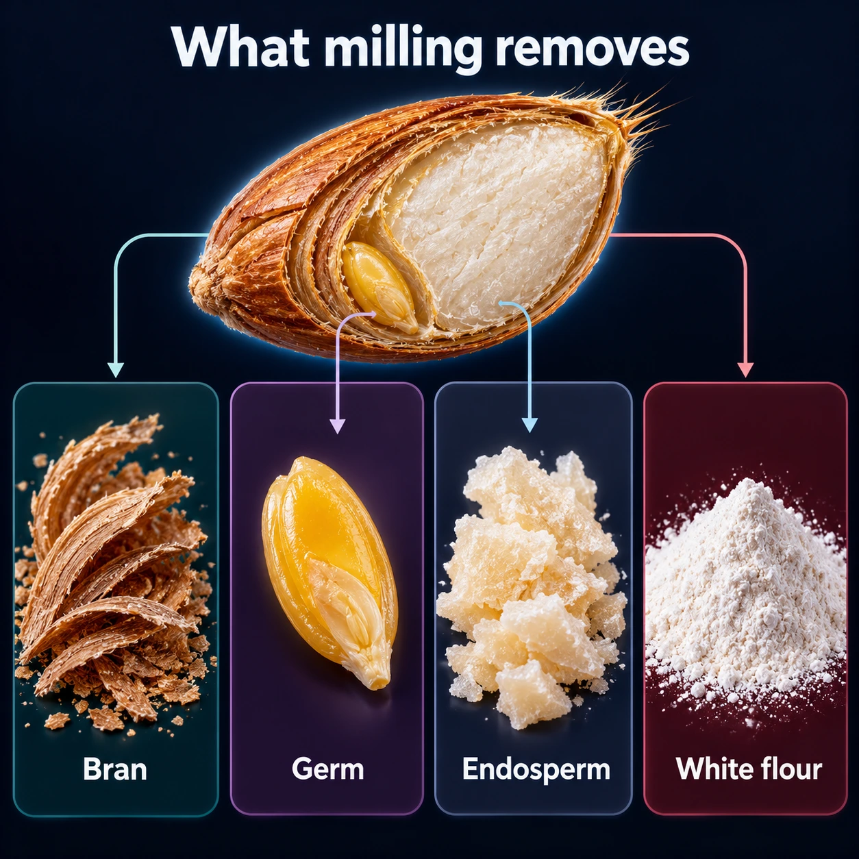 Infographic: bran, germ, endosperm, white flour