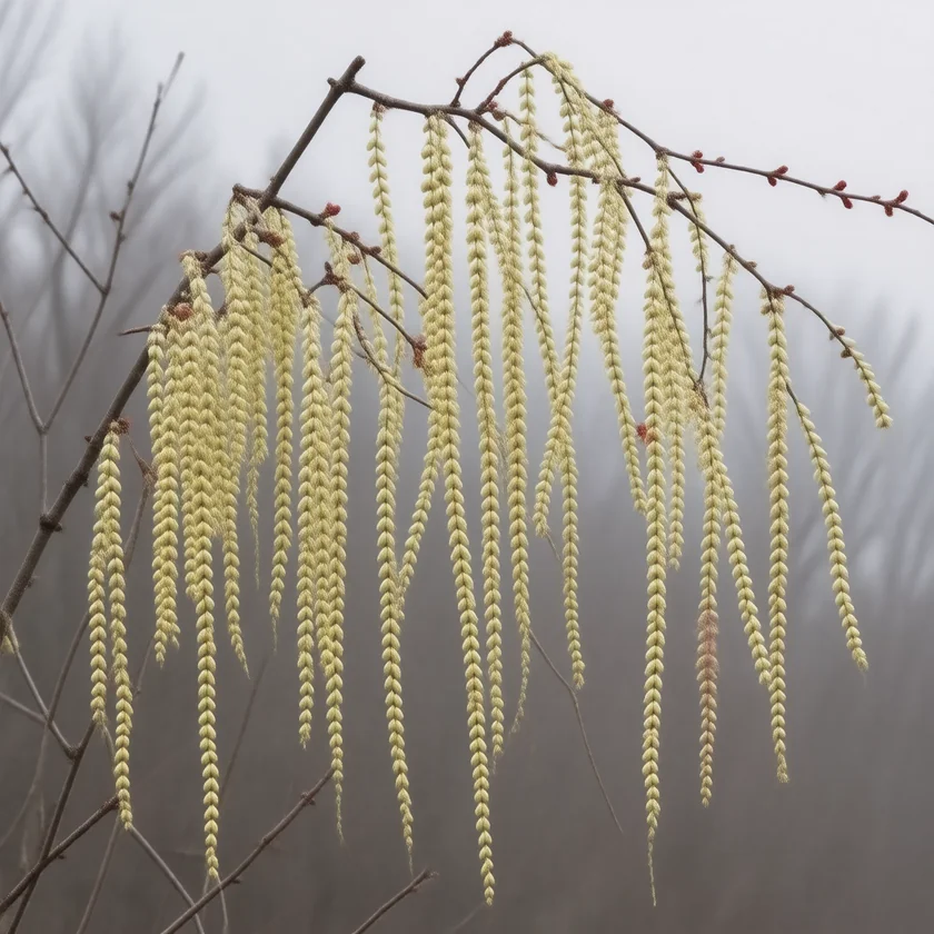 Hazel catkins in late winter