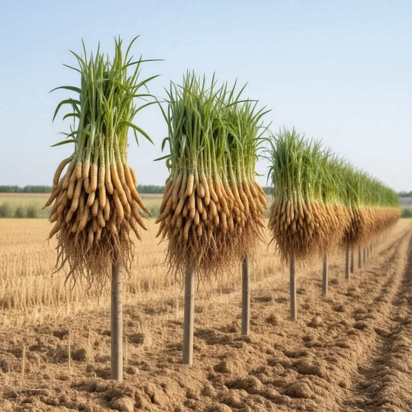 Peanut plants stacked to dry after harvest