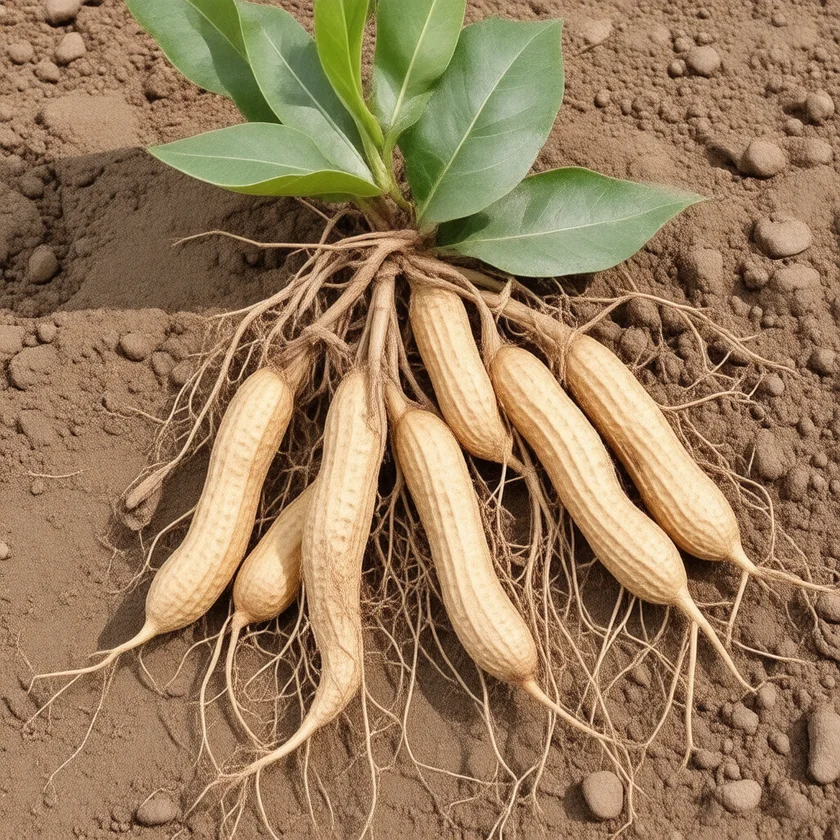 Peanut pods dug from the soil at harvest