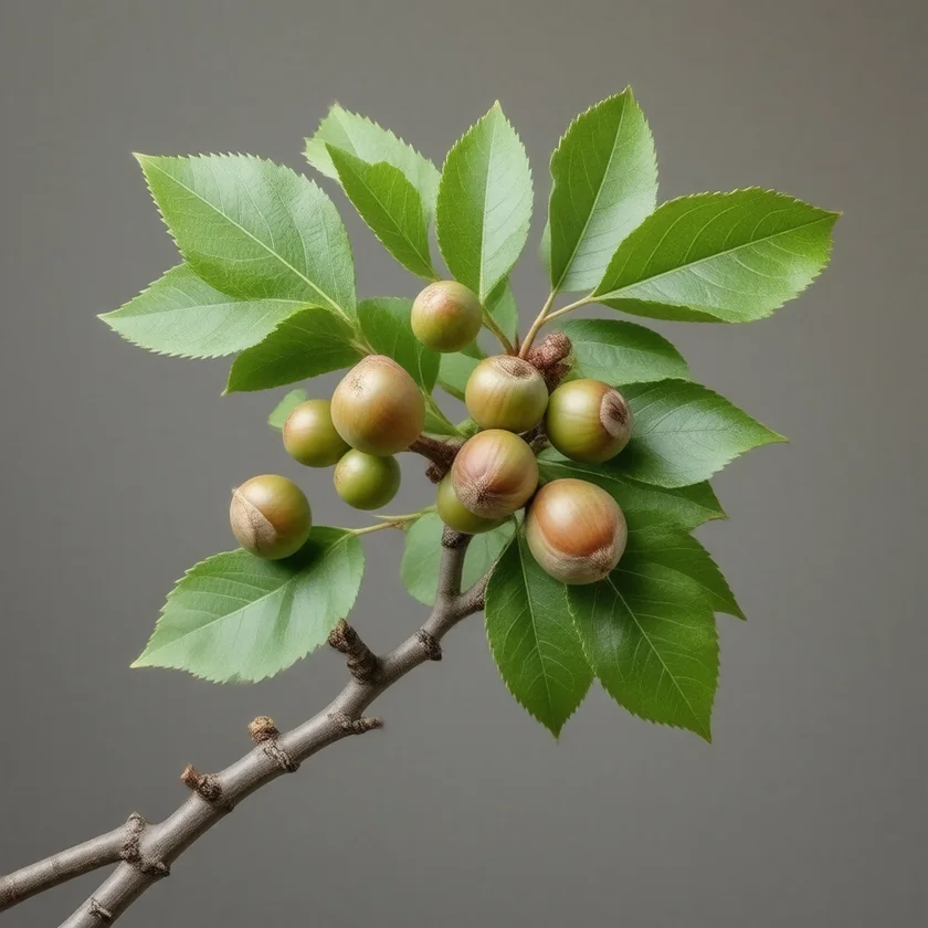 Hazelnuts growing in their leafy husks