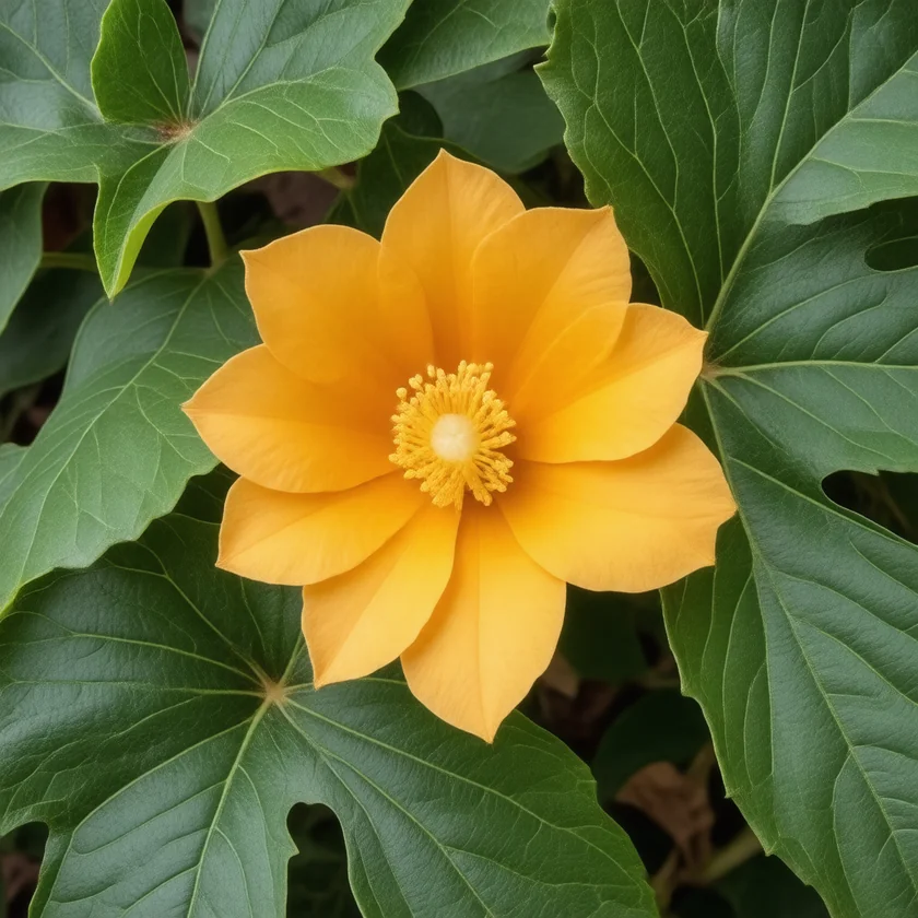 A pumpkin flower on the vine