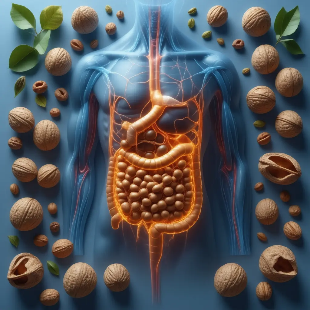 Anatomical illustration of body systems benefiting from Walnuts