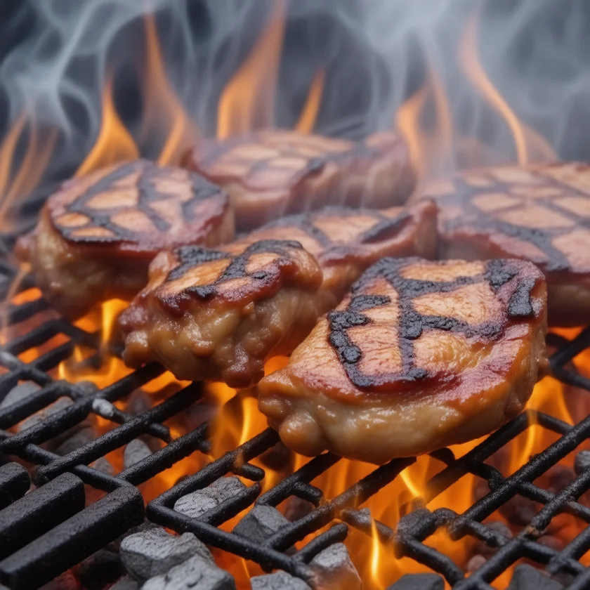 Chicken charring over a hot charcoal grill