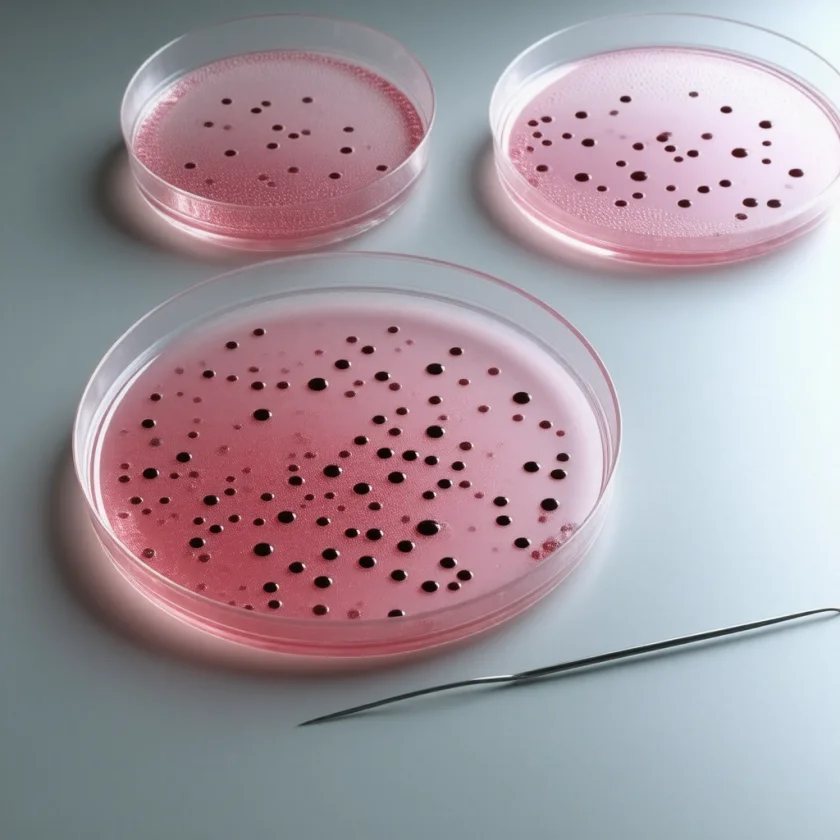 Salmonella colonies with black centres on culture plates