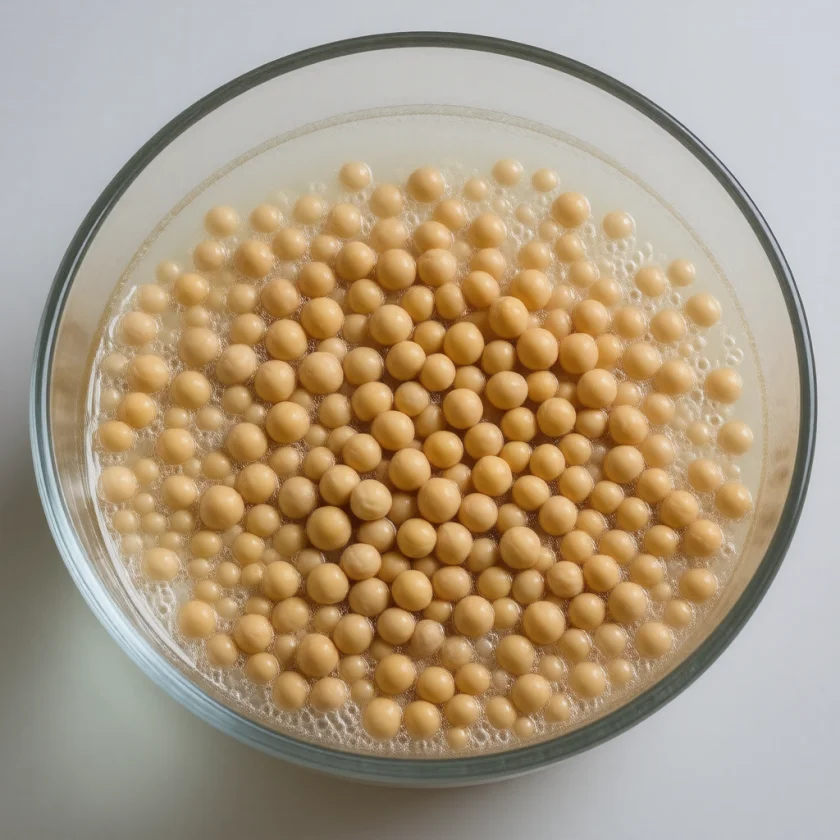 Dried chickpeas soaking in water