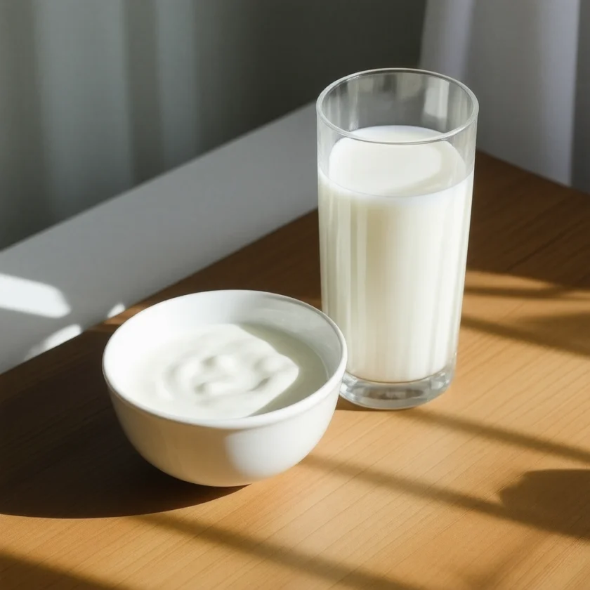 Milk and yogurt side by side
