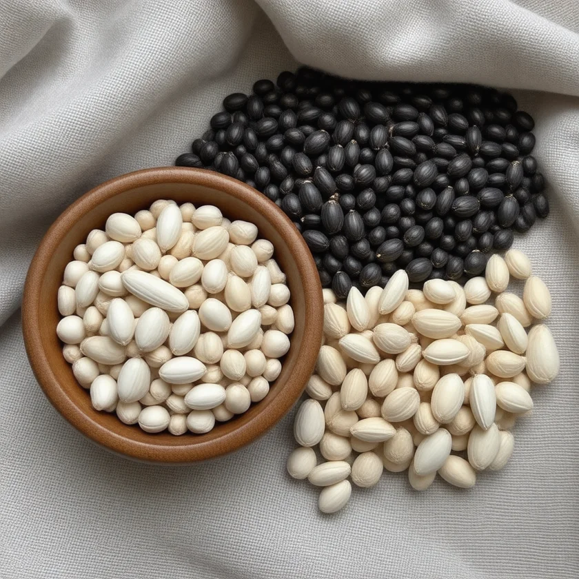 Sunflower seeds in the shell and shelled kernels