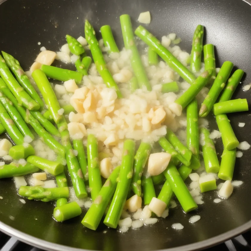 Lightly cooked chopped asparagus