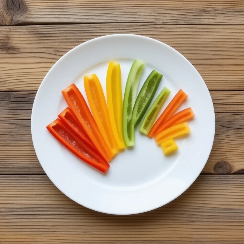 Raw bell pepper strips in four colours