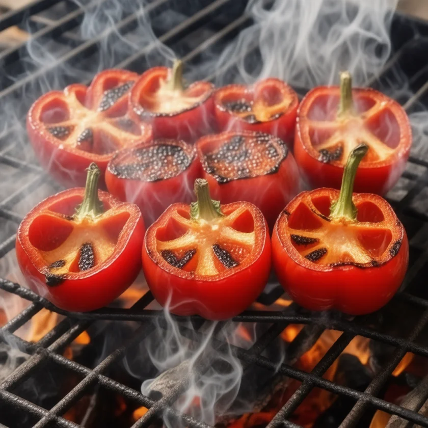 Red peppers roasted on the grill
