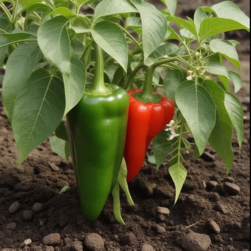 Bell peppers ripening on the plant, green to red