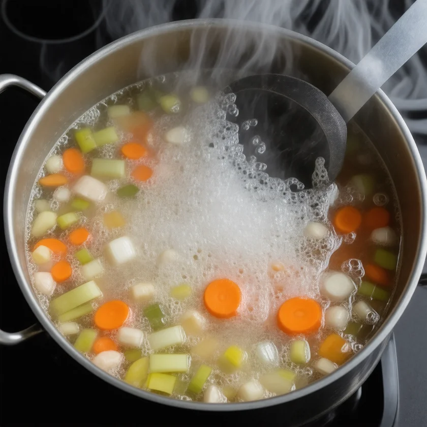 Onion in simmering stock, fructans leach into the liquid
