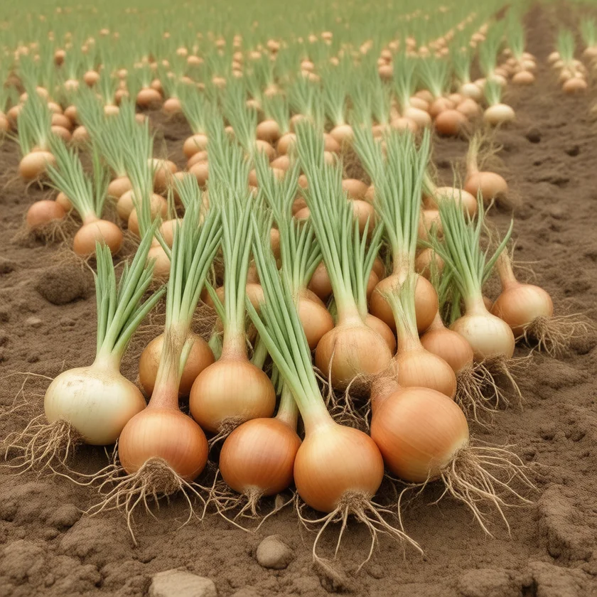 Harvested onions curing in the field