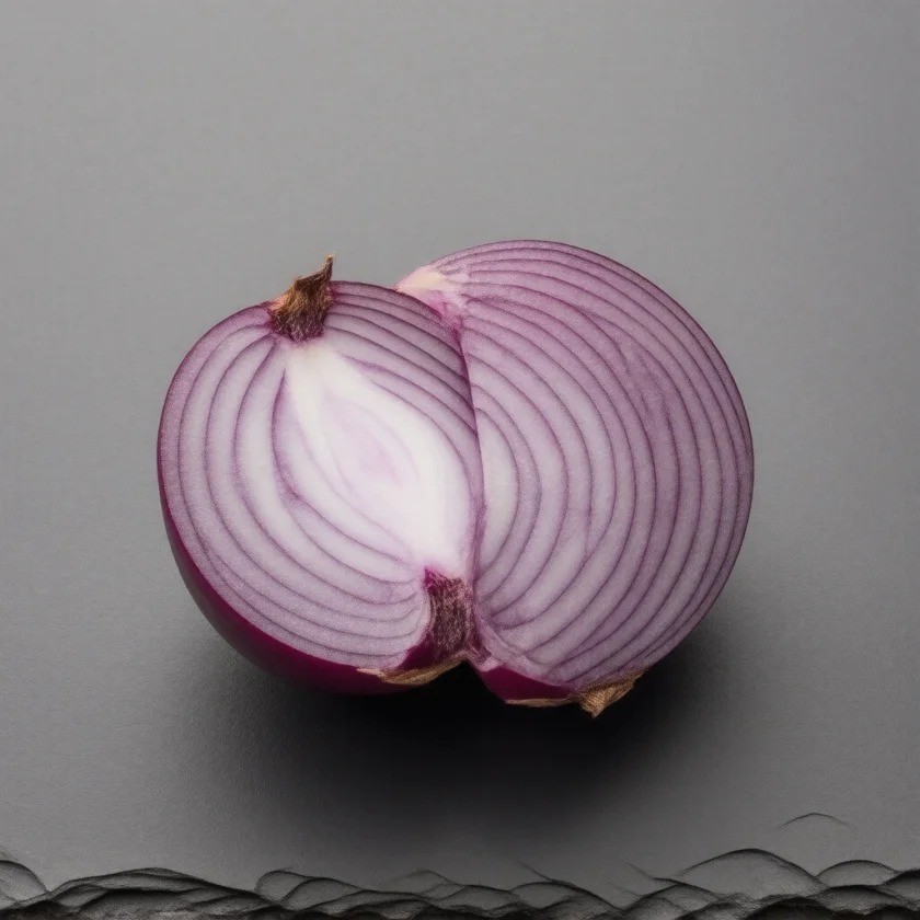 The coloured outer layers of a red onion