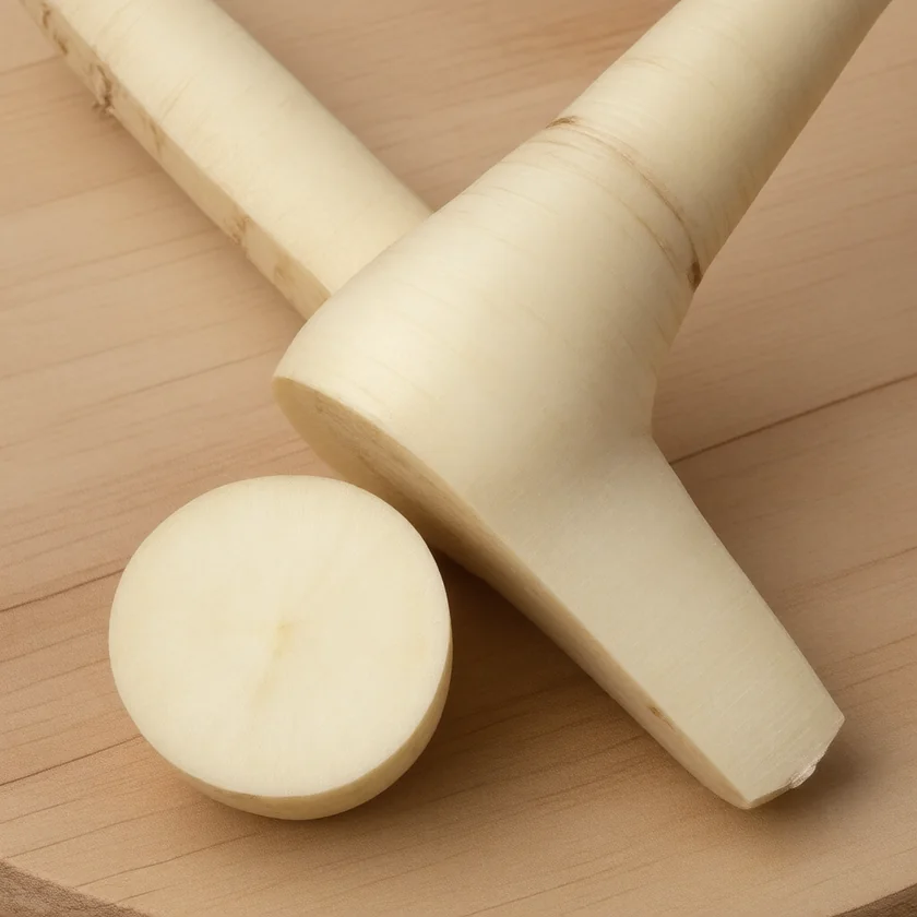A cut parsnip, its pale flesh and core