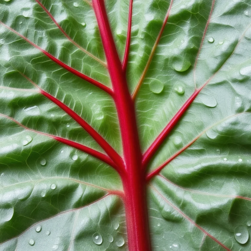 A chard leaf and its red veins