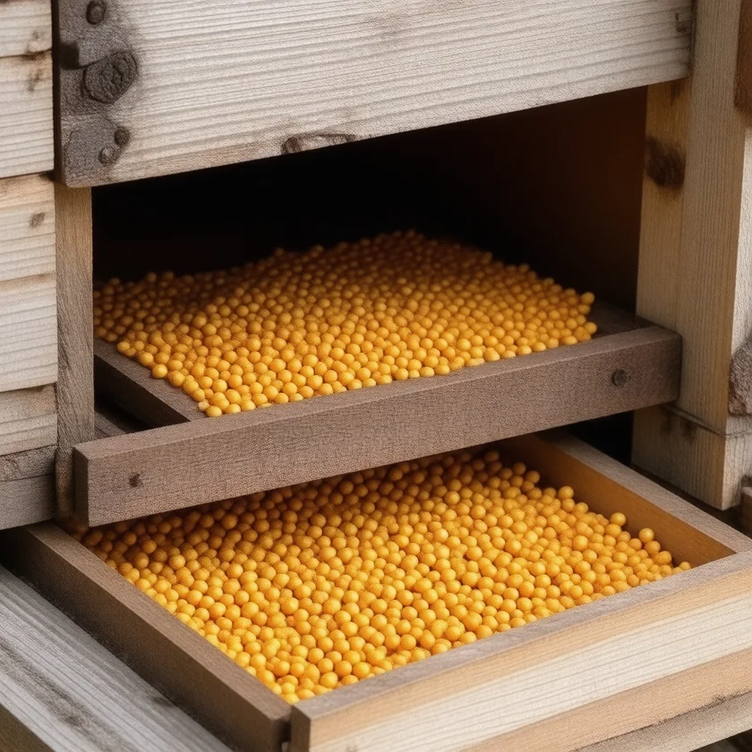 A hive pollen trap collecting bee pollen